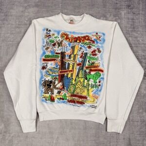 Destination Sweatshirt Mens Medium White Chicago Vtg Scattered Images Air Brush